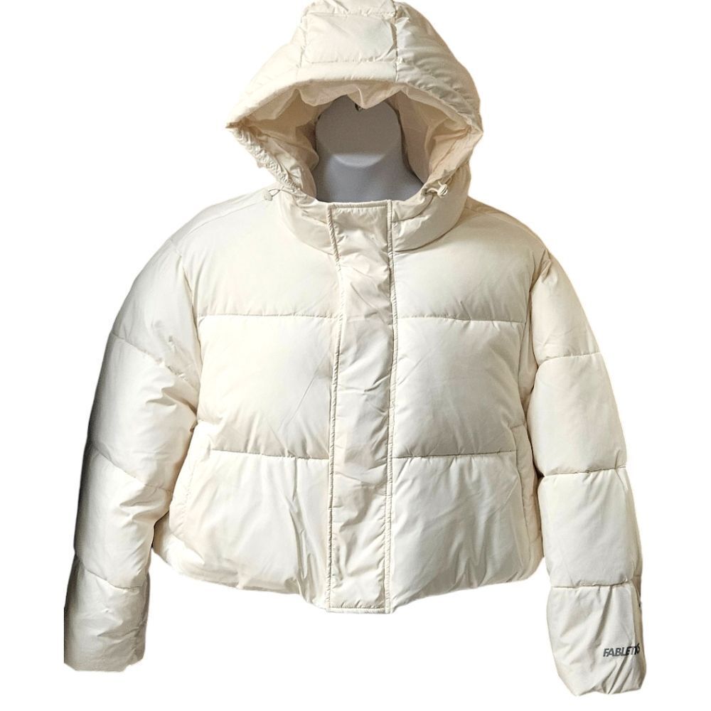 FABLETICS 1X Ivory Essential cropped hooded Puffer Jacket